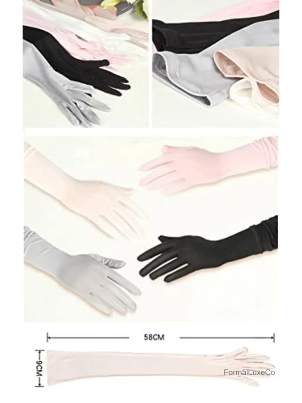 100% Mulberry Silk Long Gloves Elbow Length Opera Evening Party UV Protection